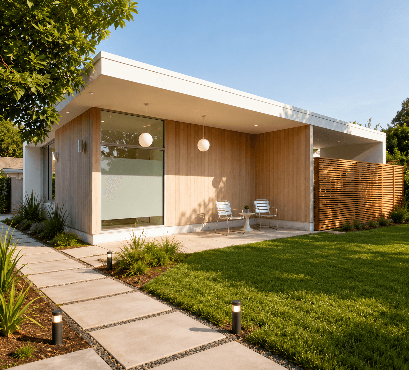 Modern ADU exterior with landscaped yard — built by SE Builders