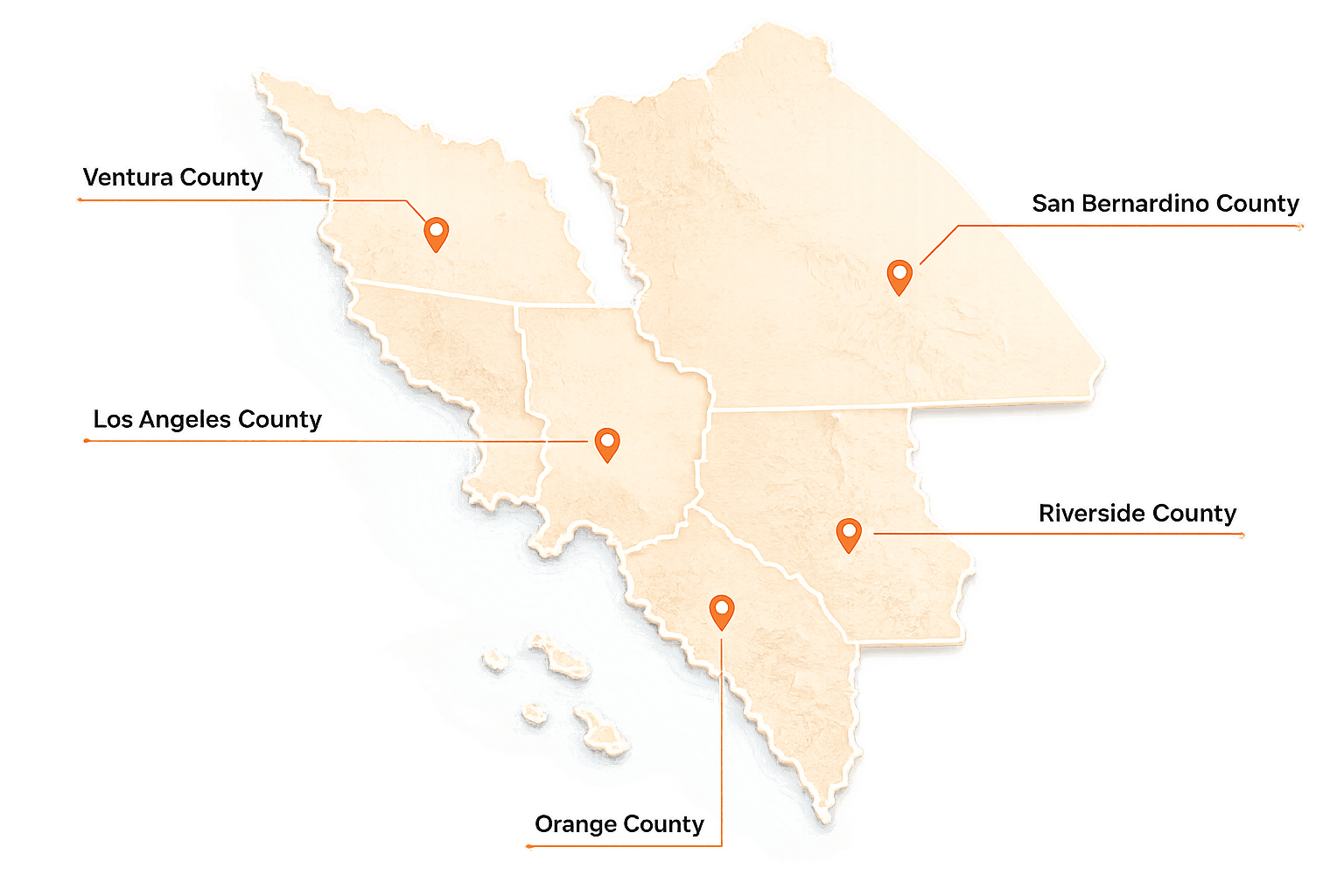 Map of Southern California counties served by SE Builders